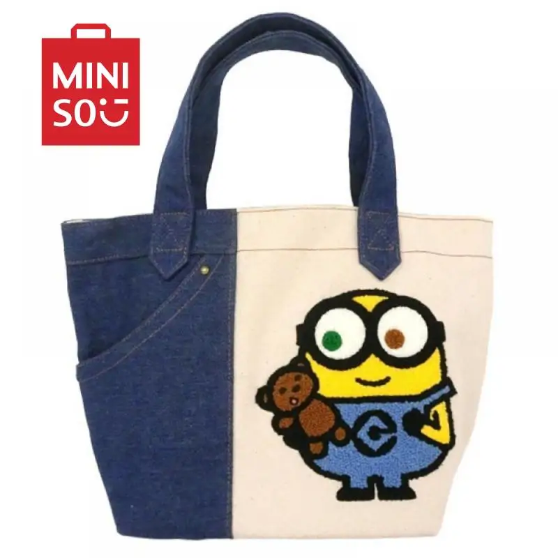 

Anime Cartoon Despicable Me Minions Cute Canvas Bag Denim Embroidery Handbag Storage Bag Little Yellow Man Toy Gifts for Girls