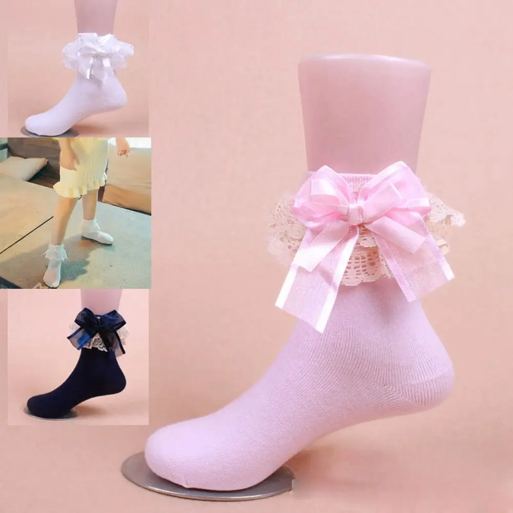 Lovely Ankle Sweet Short Princess Socks Lace Frilly Ruffle Cotton Big Bow
