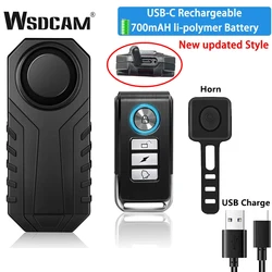 Wsdcam USB Charging Bike Alarm Anti Theft Vibration Sensor Alarm Remote Control Motorcycle Alarm Security Protection 113dB