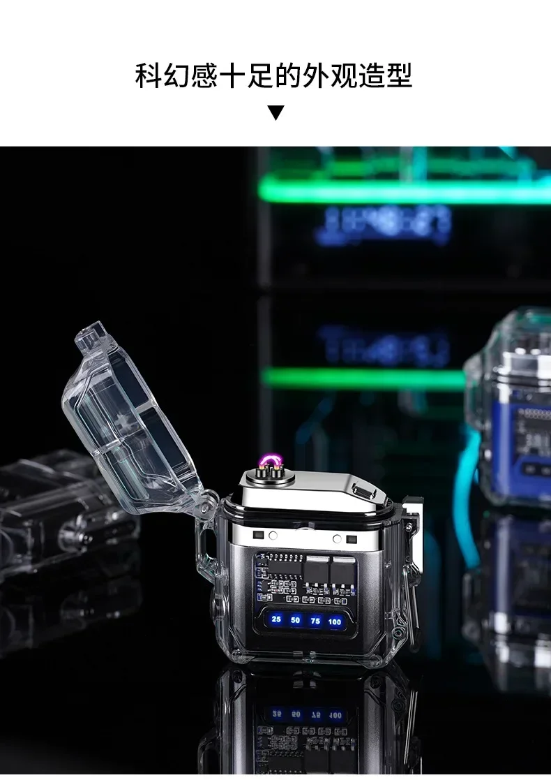 2025 New Transparent Shell Double Arc USB Electronic Lighter TYPE-C Fast Charge COB Lighting Plasma Lighter Electric Waterproof