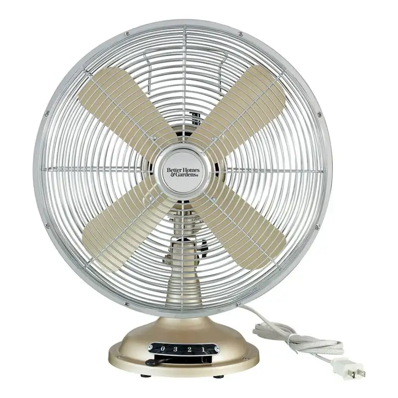 Gardens 12 inch Retro 3-Speed Metal Tilted- Oscillation Table Fan Brushed Nickel Portable neck fan Summer gadgets Small fan Air 