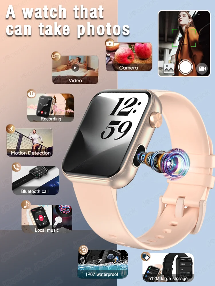 New Smart Watch Women Men Camera Take Photo Record Video Heart rate Sports Fitness Waterproof Bluetooth Call For Android iOS 2