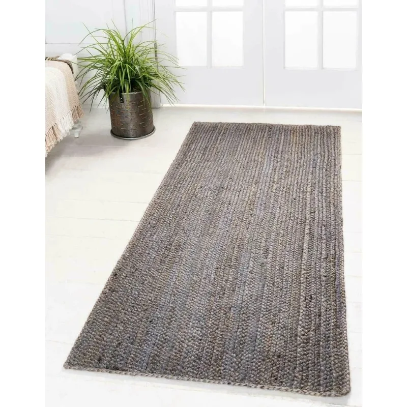 

Rug Jute Grey Runner Reversible Handmade 2x8 Feet Braided Rug Look Natural Rug Living Room Decoration