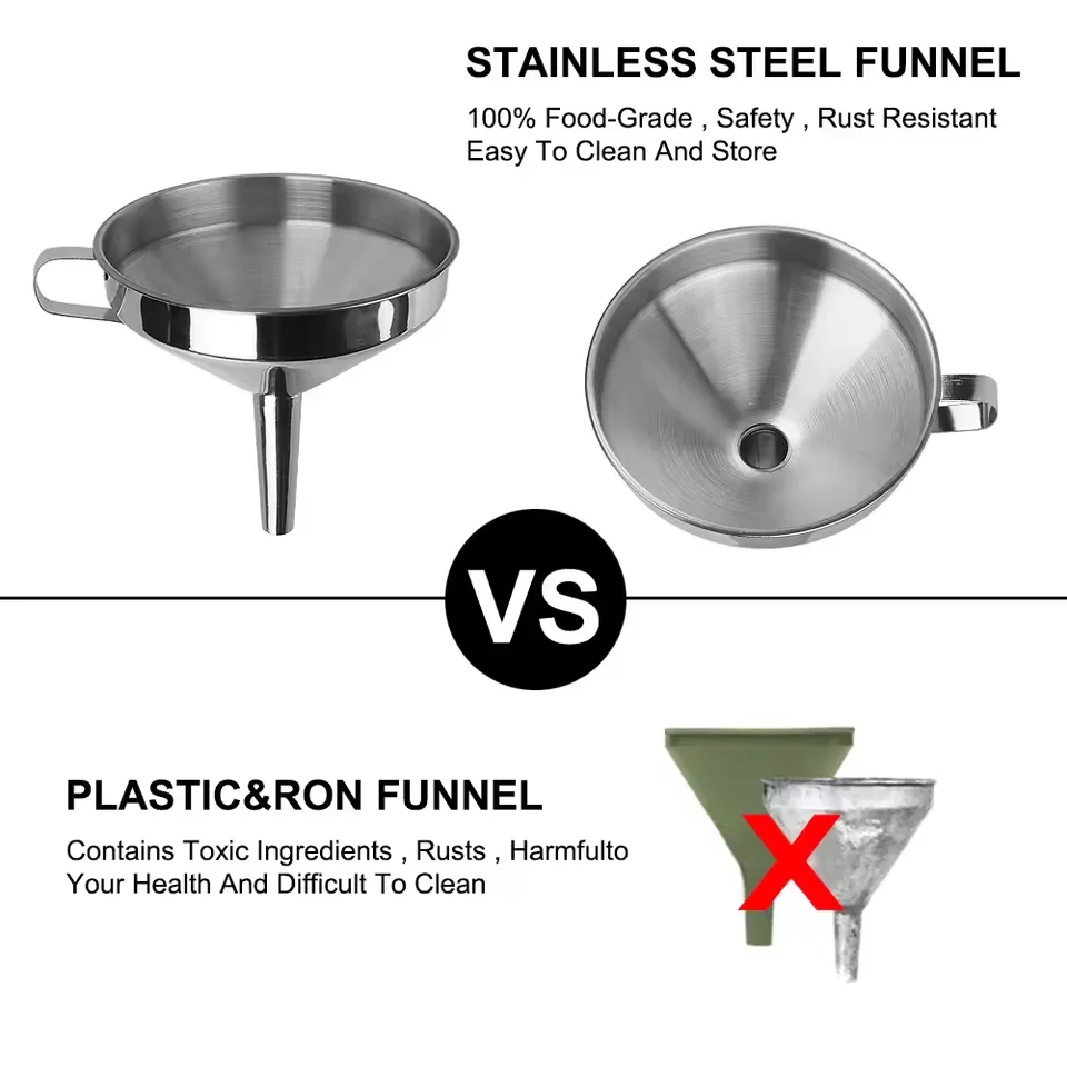 Funnel Kitchen 304 Stainless Steel Funnel Oil Liquid Funnel with Strainer Small Metal Food Oil Filter for Bottle Kitchen Gadgets Image 5