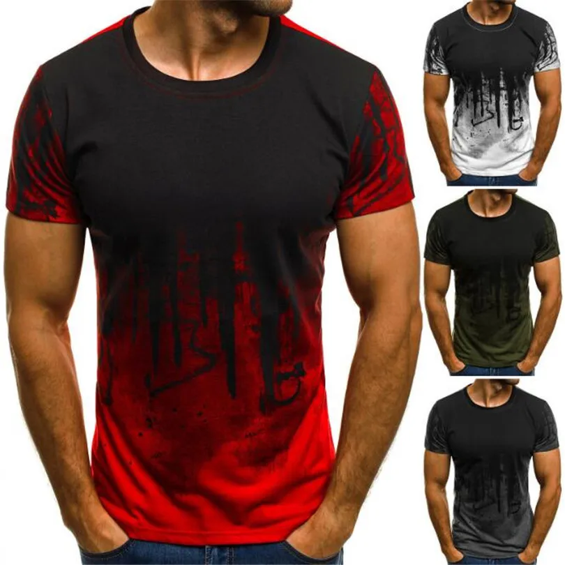 

New Ink T-shirt Men Fashion Camouflage Short Sleeve Round Neck Top for Adult
