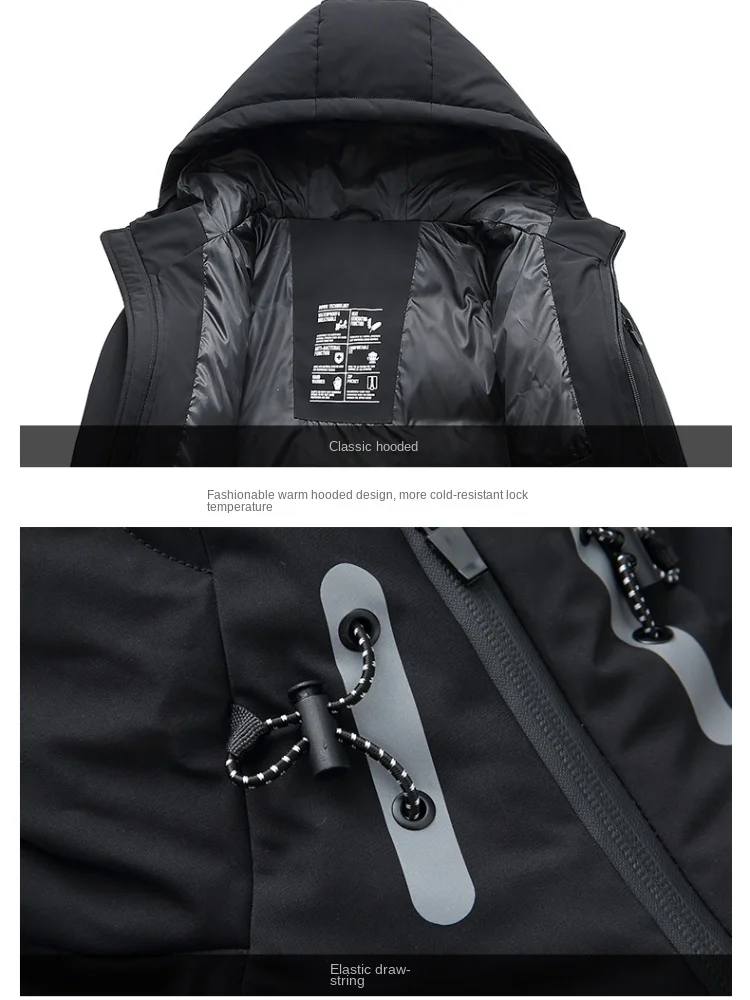Winter Down Jacket Men's Solid Color Casual Fashion Warm White Duck Down Hooded coat Thickened Waterproof Luxury Men's Clothing