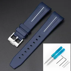 Waterproof TPU Rubber Watch Strap with Curved End for Ocean Series Watches, 22mm (Royal blue white)