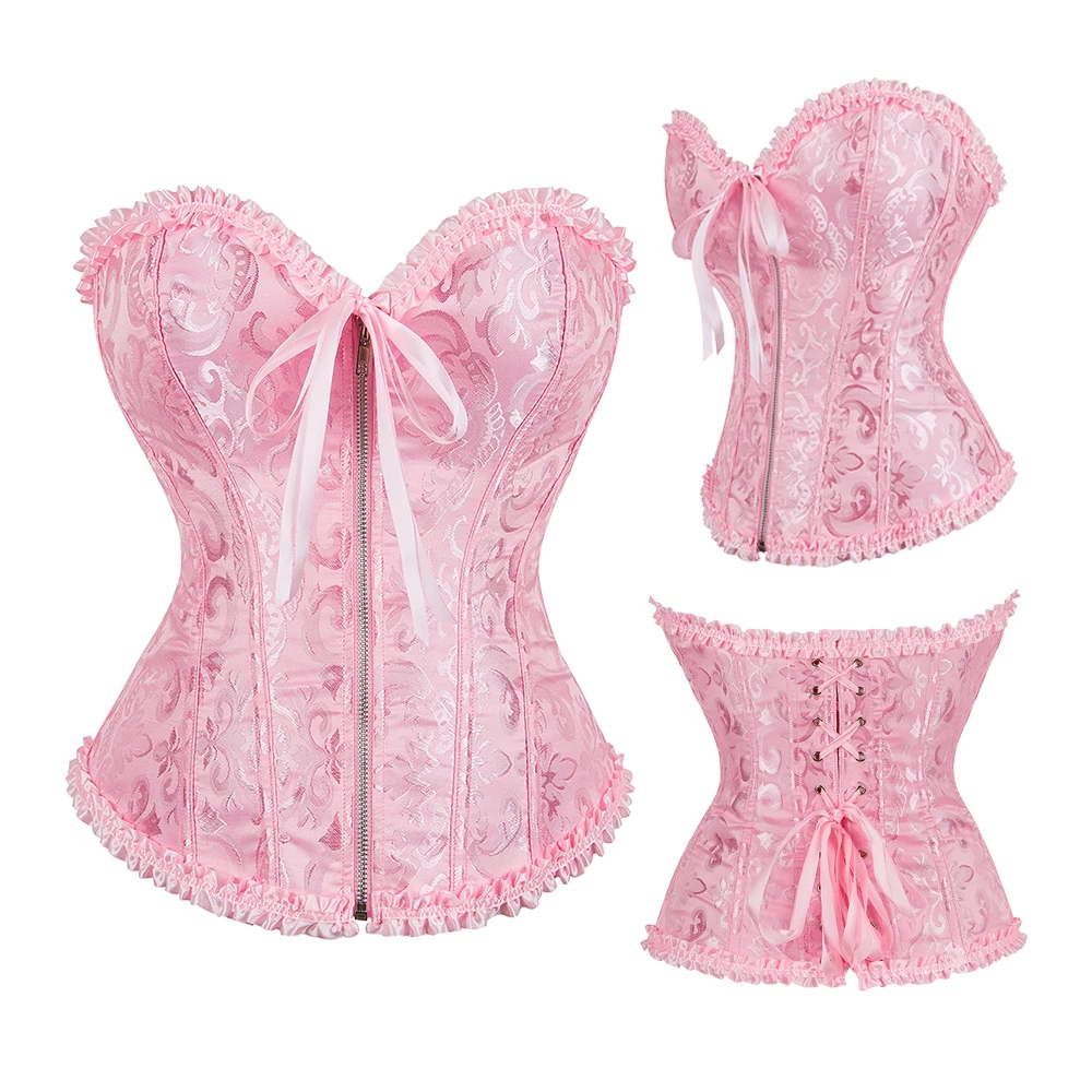 Jacquard viktorianisches Korsett Top Reißverschluss Gothic Bustier Vollbrust Dessous Spitze mittelalterliche Frauen Sexy Vintage Halloween Kostüm – Detail 2