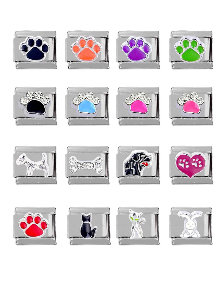

Italian module bracelet 304 stainless steel DIY charm bracelet puppy and dog paw module Italian charms stainless steel elastic b