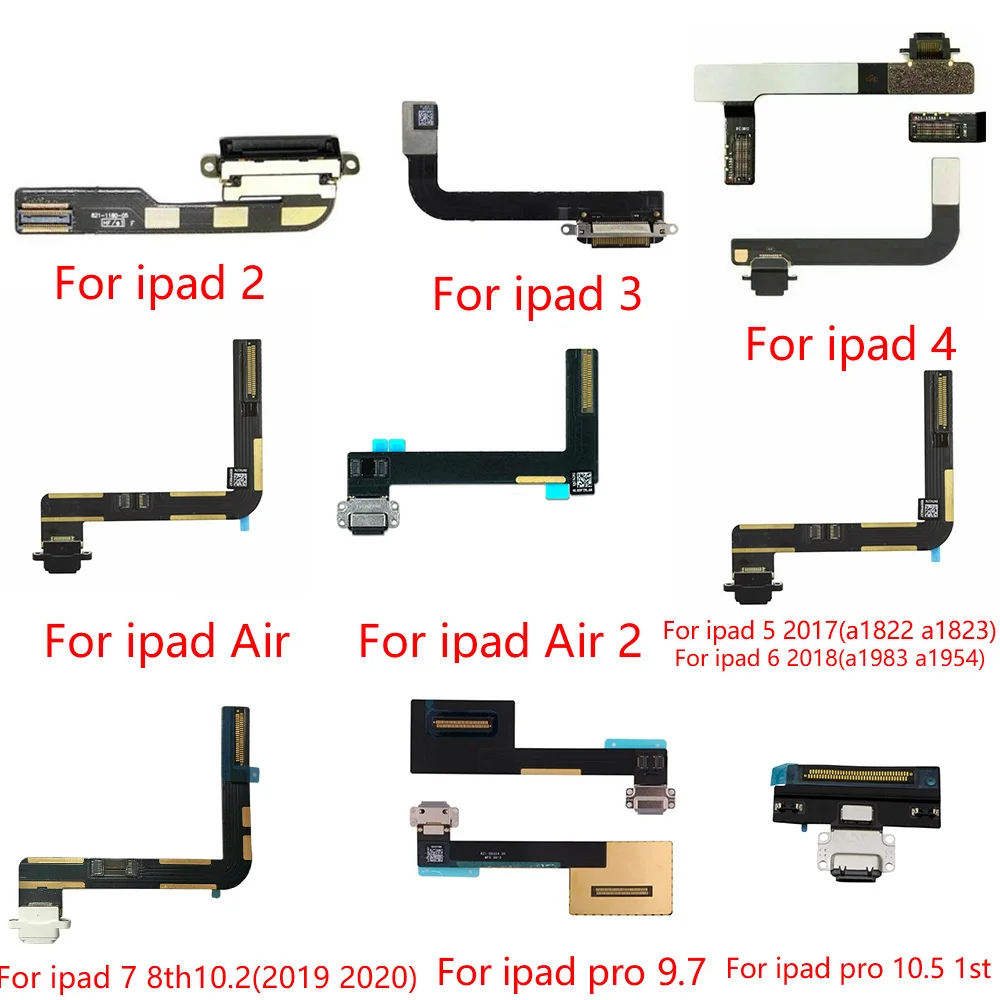 Charging Port  Dock Connector  Flex Cable Ribbon Plug  for Ipad 2,3,4,5, Air1,2 ,7th 10.2, Pro 9.7, 10.5