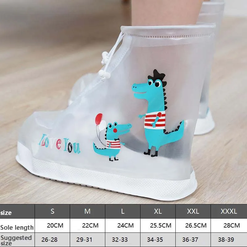 Kids Cartoon Dinosaur Waterproof Shoes Cover Middle Tube Overshoes Children Zipper Non-slip Elastic Rain Shoes Cover Rain Boot images - 6