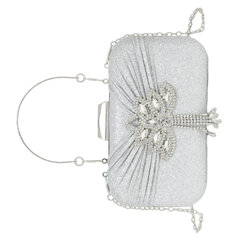 Elegant Evening Bag Glitter Handbag with Detachable Chain Shoulder Crossbody Purse for Wedding Party E74B