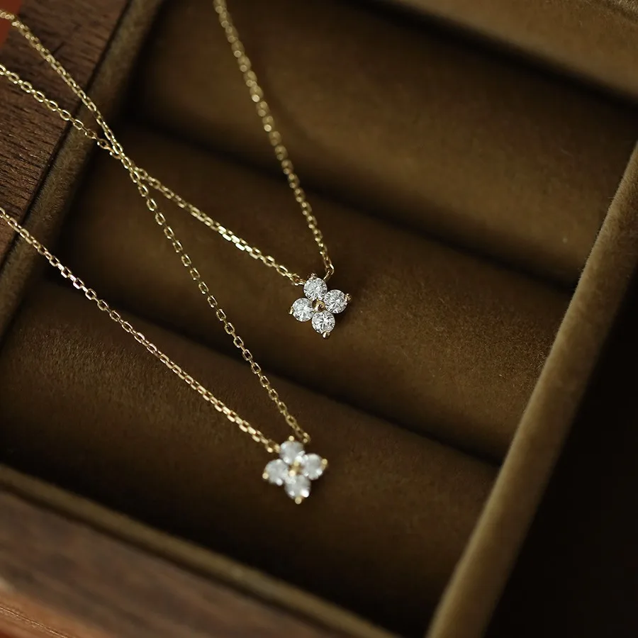 Real 925 Sterling Silver Fashion Sweet Zircon Flower Pendant Necklace For Women Wedding Party Fine S925 Jewelry