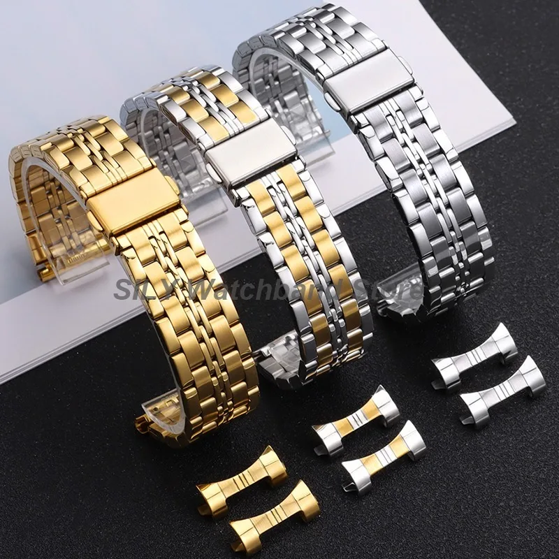 Premium Curved End Stainless Steel Watch Strap with Folding Buckle