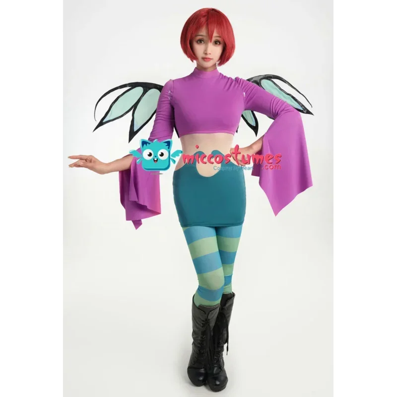 

Miccostume women witch cosplay costume wide sleeve dress with pants and wings