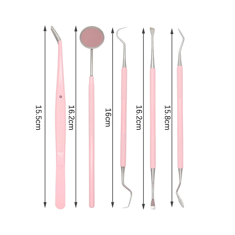 Kit dentale per specchietto dentale in acciaio inossidabile rosa da 3/4/5 pezzi per l'igiene orale della donna