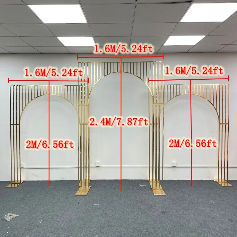 Wrought Iron Screen Arch Gilded Shelf, Wedding Backdrop Decor, Geometry Props, Artificial Flower Stand, Shiny Frame, 3Pcs