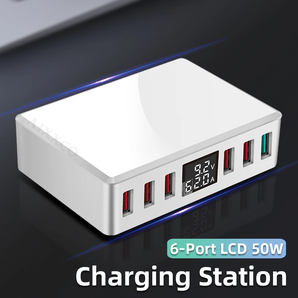 

Зарядная станция с 6 USB-портами, 40 Вт, ЖК-дисплей, QC 3,0, 5 В/8 А