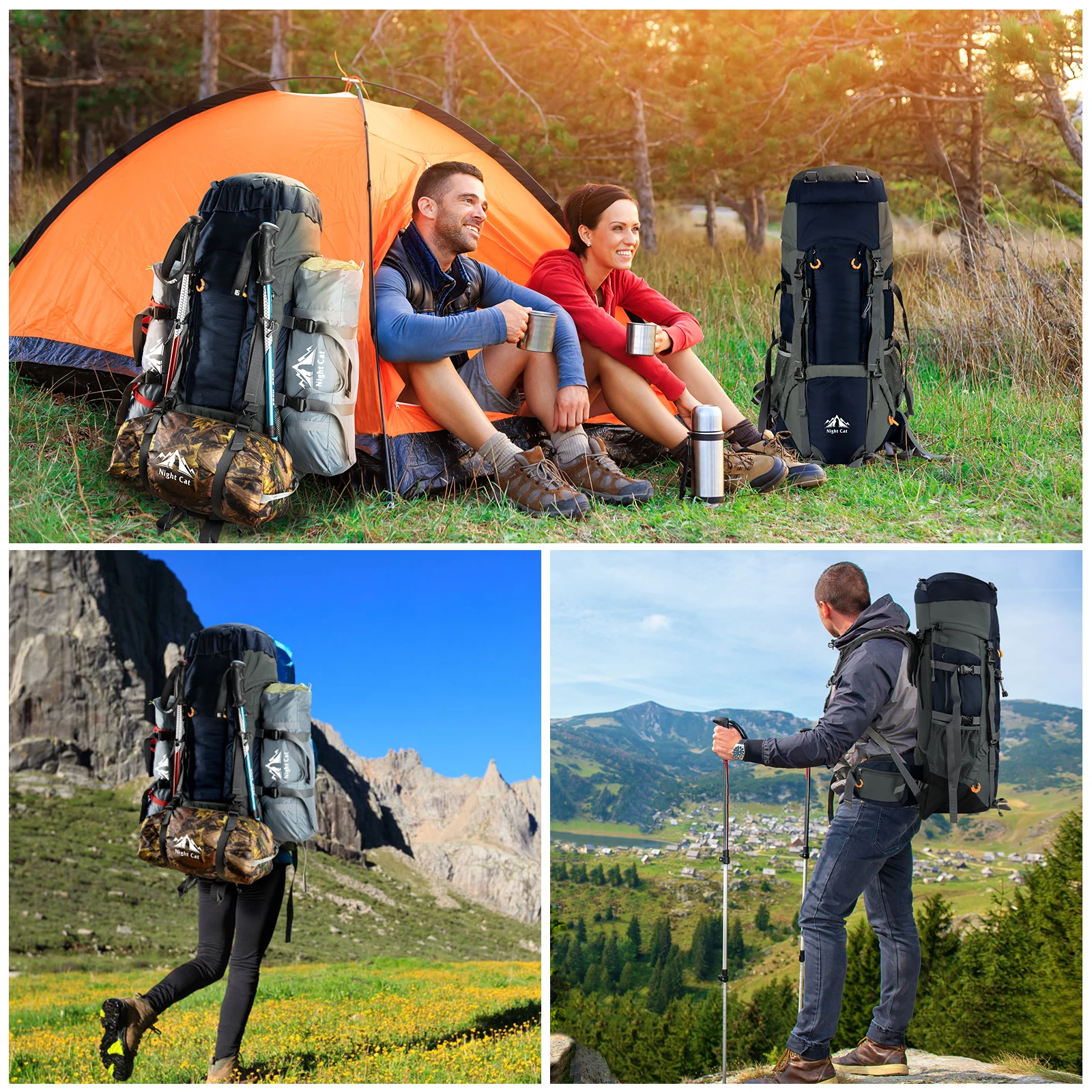 Night Cat Camping Backpacks 90L with Internal Frame Hiking Backpack for Men Women Waterproof Lightweight Breathable Outdoor 3