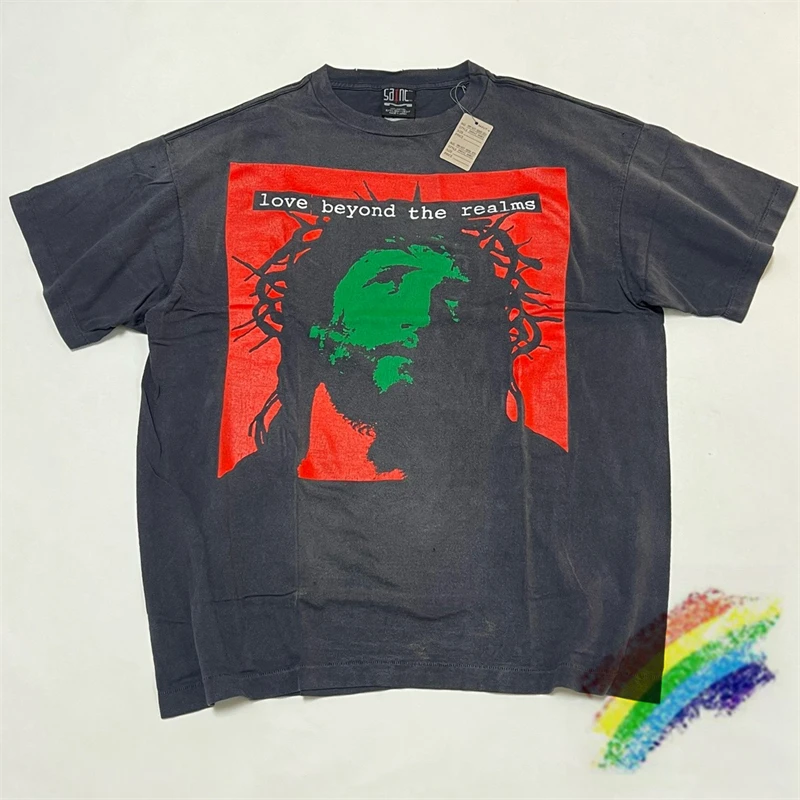 

Saint LOVE BEYOND T Shirt Men Women 1:1 Best Quality Oversized Thorn Jesus Head Printing T-shirt Tops Tee