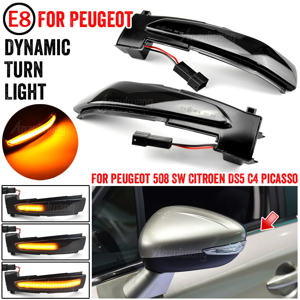 

A Pair LED Dynamic Turn Signal Lights For Peugeot 508 SW 2010-2017 Car Rearview Mirror Blinker Indicator For Citroen DS5/ C4