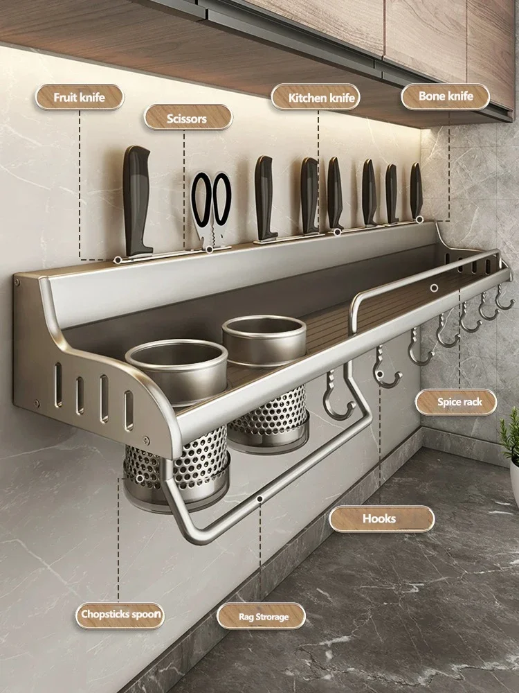 Kitchen Storage Rack Multifunctional Cutting Board Holder Wall Spice Rack Utensils Rack for Kitchen Seasoning Holder Organize 3