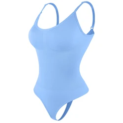 Women's Smoothing Thong Shapewear Bodysuit - Soft Sculpting Slimming Underwear - M (Blue)