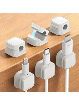 6pcs PVC Magnetic Cord Organizer Clips - Strong Adhesive, No-Drill Cable Holders for Desk & Home Office Wire Management, Multi-U 1