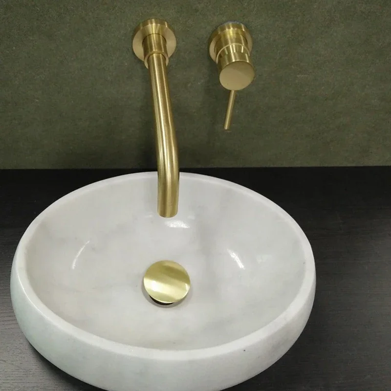 

Vidric Brushed gold Dark into the wall basin faucet full copper hot and cold faucet wall mounted Siamese basin faucet