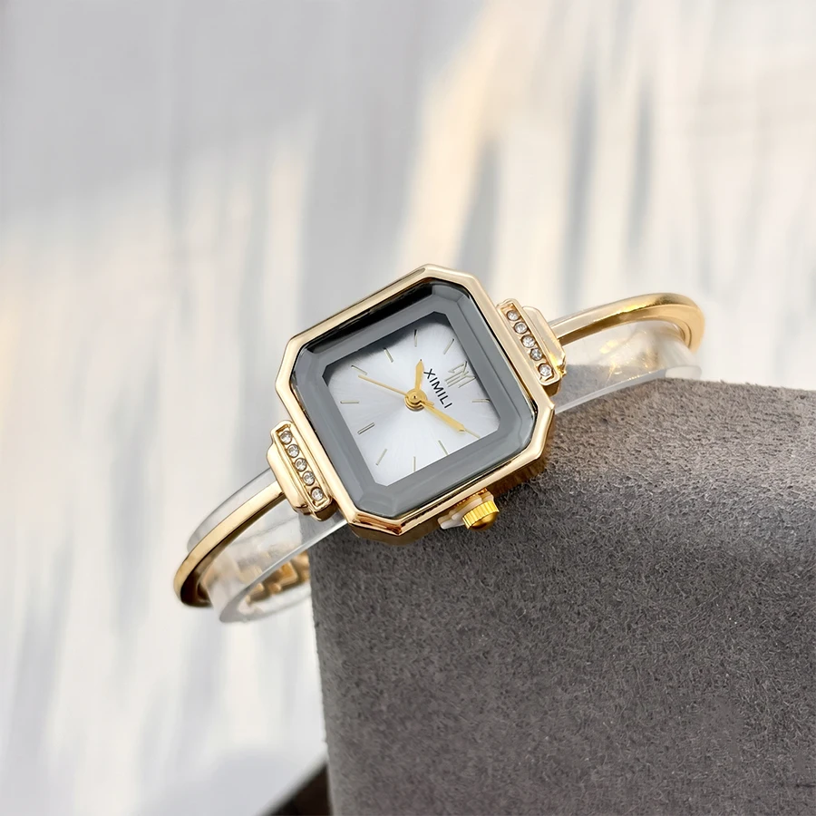 Elegant Women's Square Dial Diamond-Accent Minimalist Watch