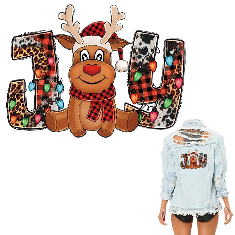 Christmas Deer Navidad para manualidades, Ropa con apliques de prensa de calor, sudaderas con capucha, pegatinas para Ropa