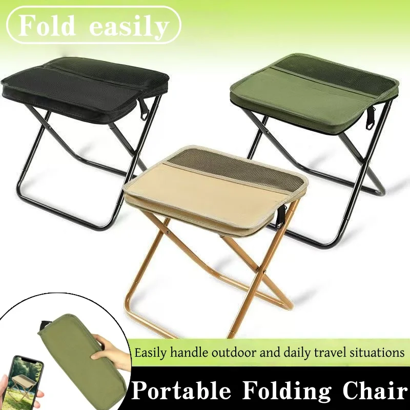 Chaise pliante de pêche avec dossier et sac filet - Siège portable pour camping et voyage