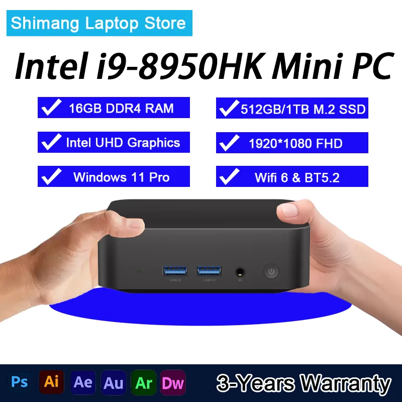 מיני מחשב Windows 11 Pro Intel הדור השמיני Intel i9 Mini PC DDR4 12GB RAM 512GB ROM WiFi 6 BT5.2 מחשב שולחני משחקים מיני PC