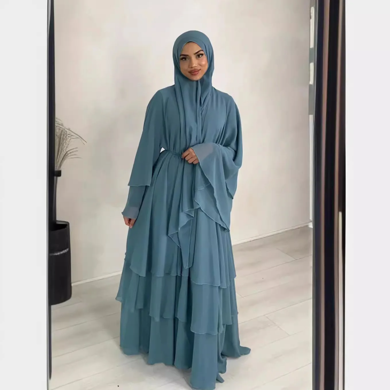 WSPLYSPJY Langarm Abaya Für Mädchen - Muslimisches Gebetskleid Mit Blumenprint