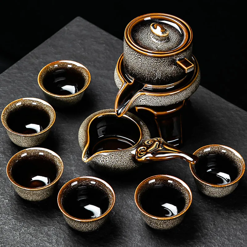 Matcha Tea Set 8 pieces Chinese Kung Fu Automatic Tea Set Bone China Teapot and Cup Travel Set for 6 People