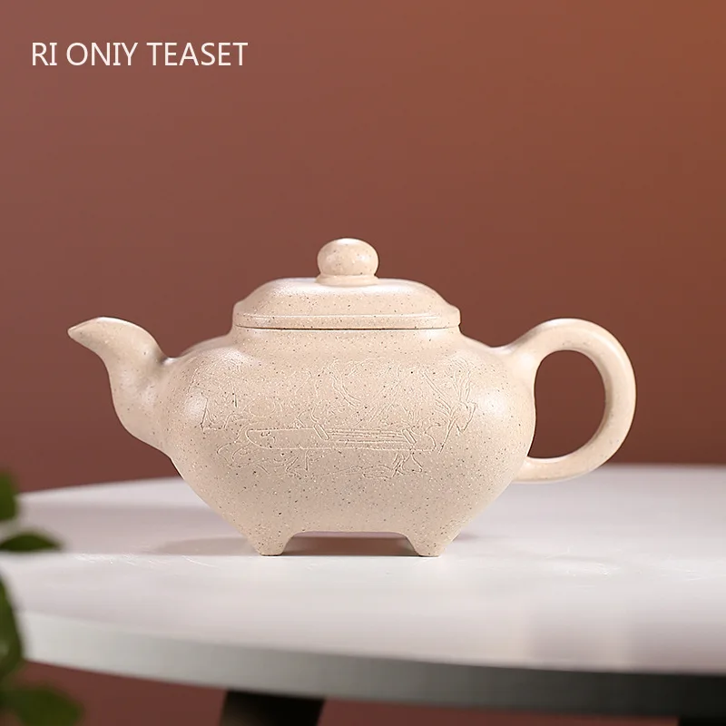 

360ml Yixing Handmade Purple Clay Teapots Square Shape Tea Pot Raw Ore White Section Mud Kettle Chinese High-end Zisha Tea Set