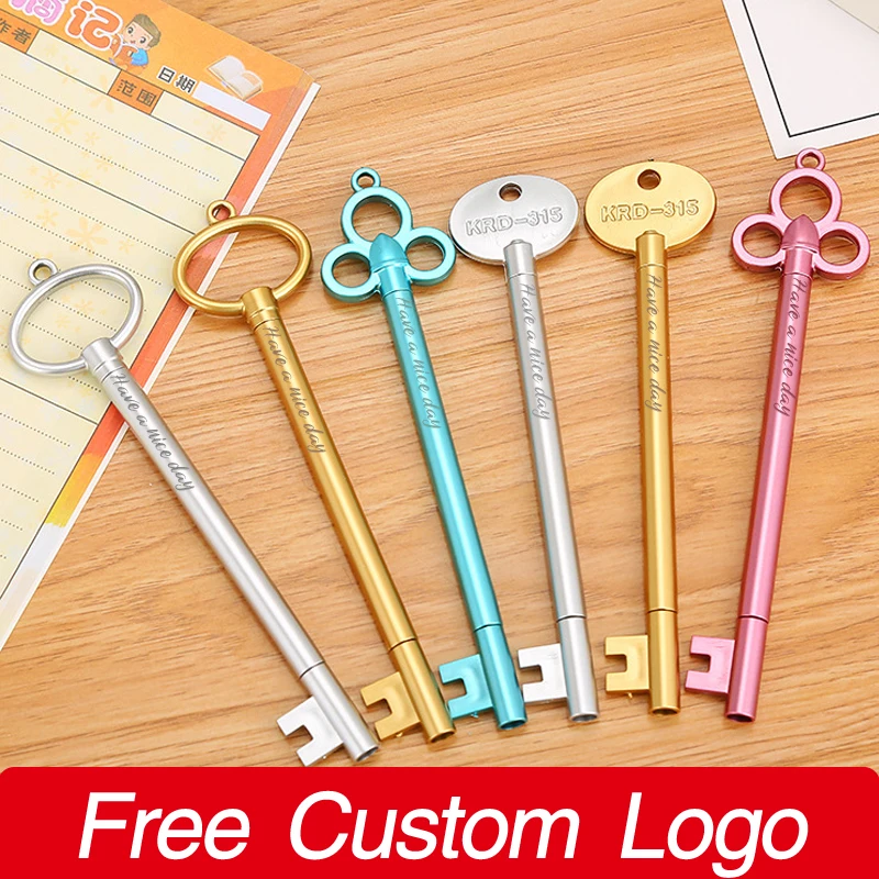 40Pcs/Set Custom LOGO New Creative Retro Key Styling Pen Candy Color Cute Kawaii Lovely Office Signature Pens Personalized Gift