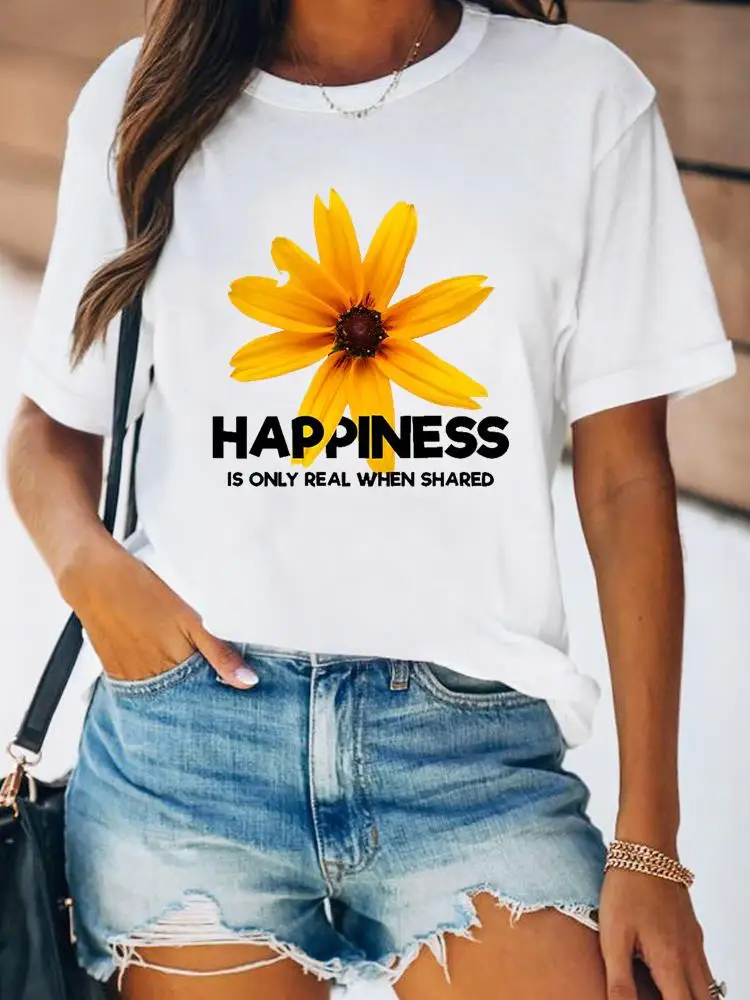 Women Spring Fashion Summer Female Tee Shirt Print Clothes Lady Short Sleeve Flower Lovely Floral Trend 90s Graphic T-shirt