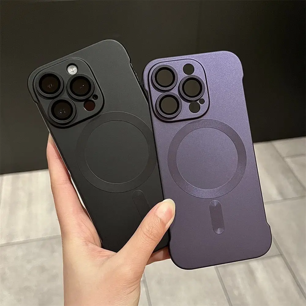 Magnetic Mirror Guard Bezel-less 14promax Phone Case Slim Frosted iPhone 13 Simple Solid Colour 12 Hard 15promax 14promax 13prom