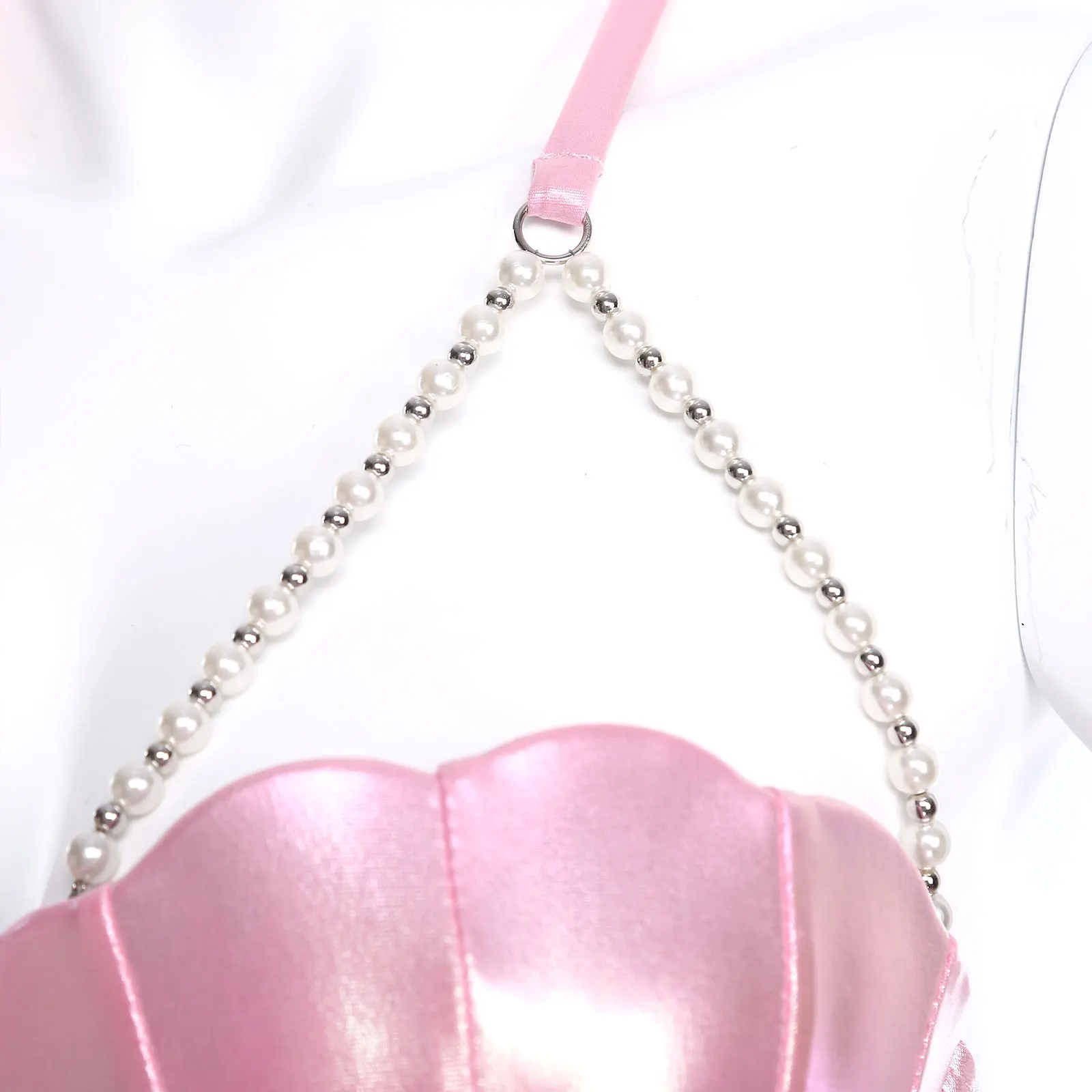 Damen-Bikini-Badebekleidung, BH-Oberteil, Neckholder, Perlenketten, Glitzer, schaumstoffförmig, leicht gepolsterter BH, Meerjungfrauen-Badeoberteil, Badeanzug – Detail 8