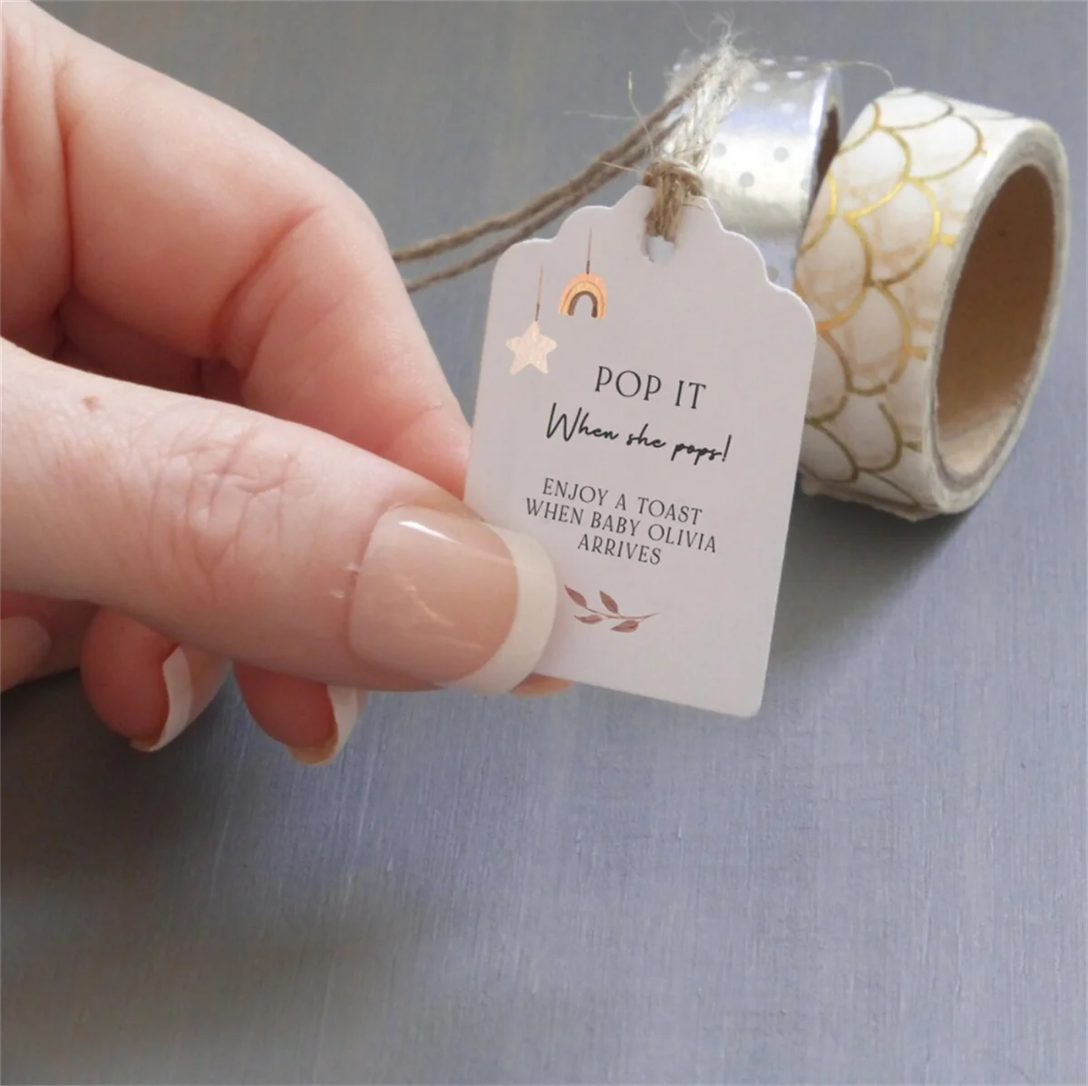 Etichette Personalizzate Per Bomboniere Per Baby Shower Da 50 Pezzi, Pop It Quando Si Apre Etichette, Dimensioni Piccole 3X4,5 Cm