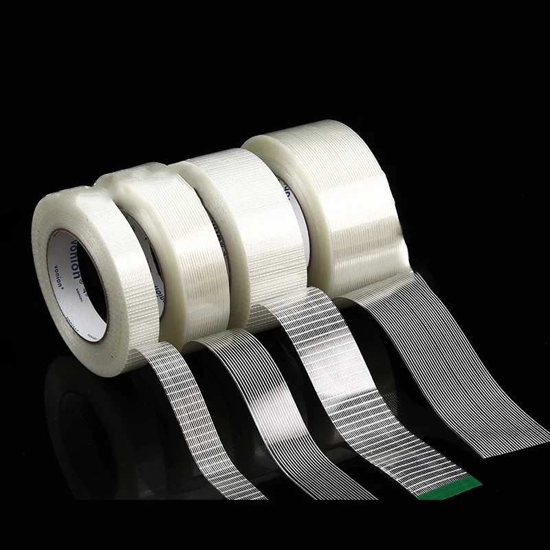 

50M Commodity Grade Heavy Duty Transparent Reinforced Fiberglass Tape Stripe Grid Mesh Heat-Resistant Packaging Tape