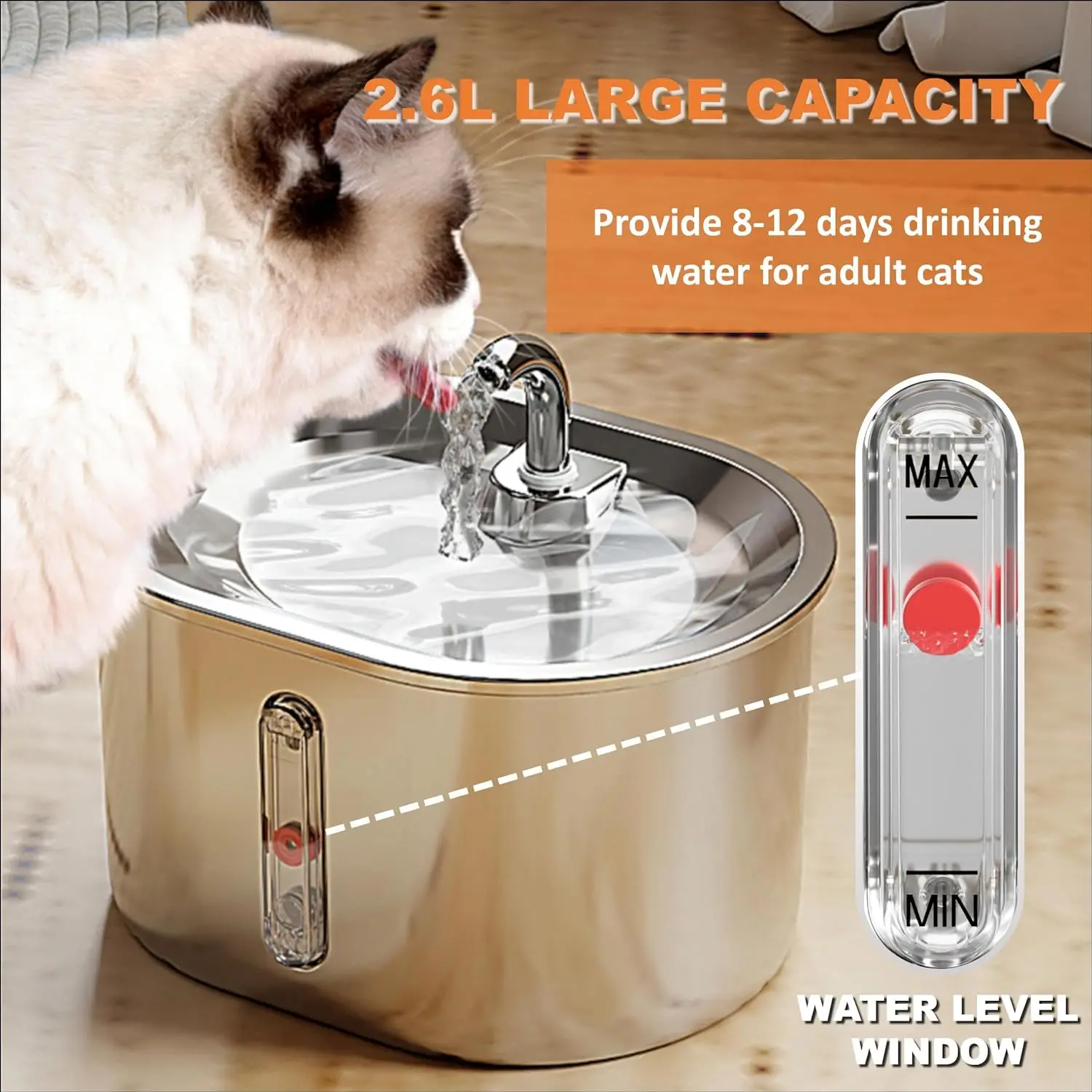 

Cat Water Fountain with Water Level Window Large Capacity Pet Fountain Automatic Stainless Steel Pet Fountain Dog Water Dispense