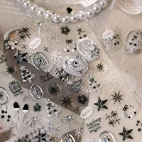 Autocollants pour ongles de Noël en métal 5D, motifs nœuds, flocons de neige, étoiles à cinq branches, cœurs, pour décorations de Noël et de fêtes 4