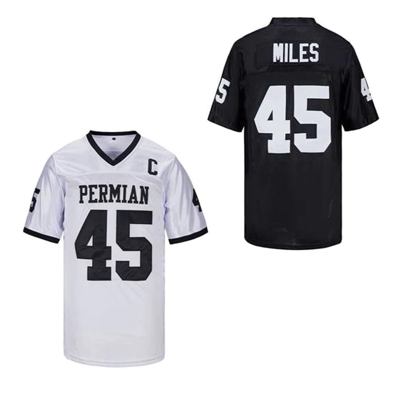 

American Football jersey PERMIAN 45 MILES Sewing Embroidery Outdoor Sports Mesh Ventilation White Black Captain patch 2023 New