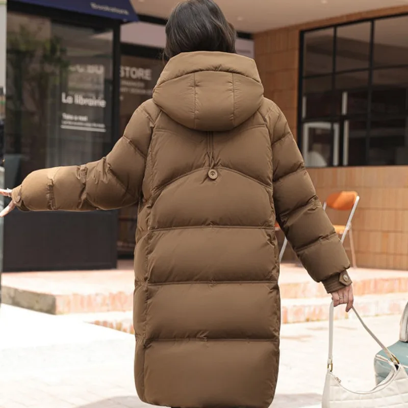2023 New Women Down Jacket Winter Coat Female Mid Length Version Parkas Loose Thick Warm Outwear Hooded Leisure Time Overcoat