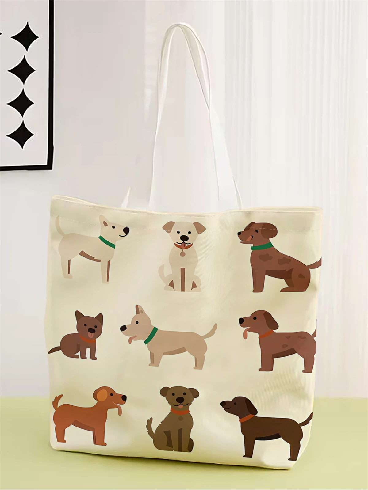 1pc,cartoon dog handbag, reusable fashionable handbag, multifunctional handbag, printed canvas shopping bag