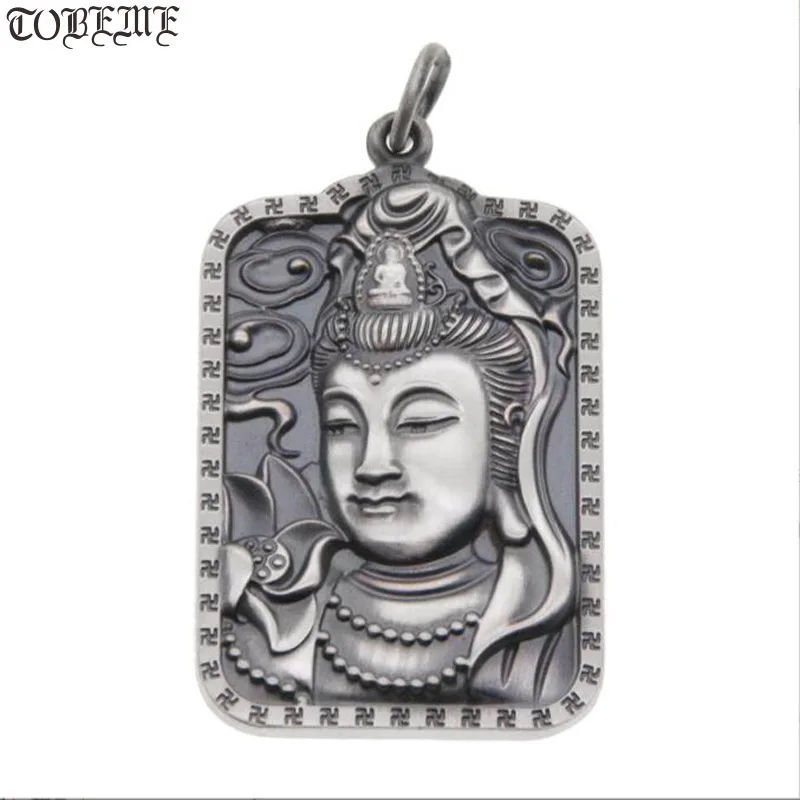 

100% Серебряная фотоподвеска 999 пробы, Avalokitesvara кулон «Бодхисаттва», буддийский куанин, подвеска на удачу