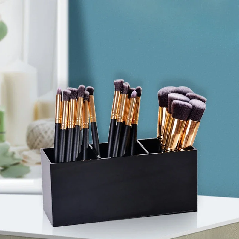 

Черный и белый Настольный ящик для хранения в трех ячеек, косметическая щетка, офисный держатель для ручек, органайзер, коробка