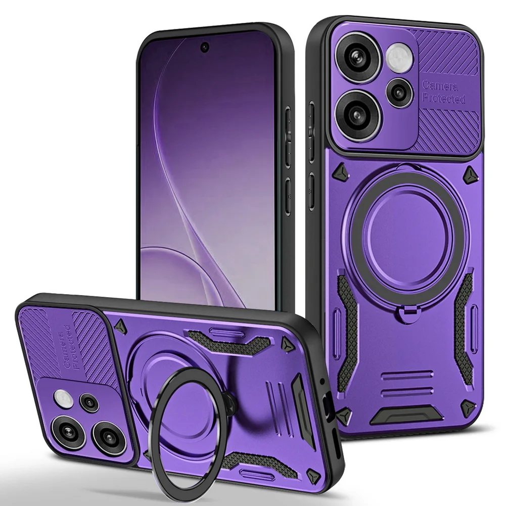 Magnetic Adsorption Phone Case with Metal Ring Holder and MagSafe Compatibility